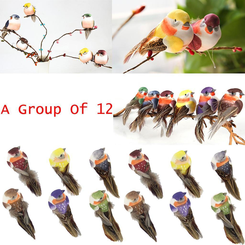 12 Pcs Birds Figurines Artificial Foam feather type bird for crafts Decoration home and garden