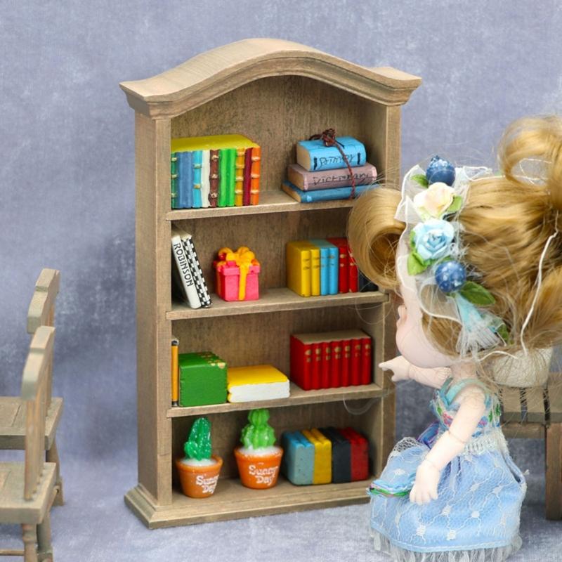 1/12 Puppenhaus Dekoration Miniatur Bücherregal Möbelmodell Realistisches Bücherregal für Spielszene Möbel Kinderpuppen Zubehör