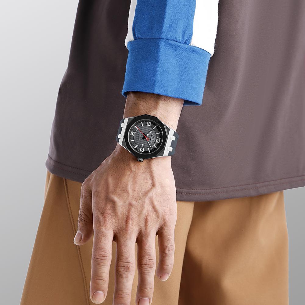 NAVIFORCE Men's Fashion Quartz Watch Polygon Dial Luminous Hands Calendar Silicone Strap 30m Waterproof Casual Men's Boy's Watch NF8079