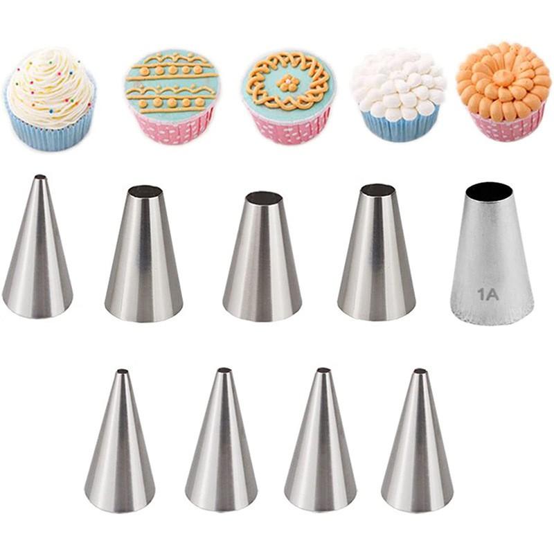 11-Piece Round Tip Piping Nozzles Set Buttercream Frosting Macarons Cake Decorating Writing