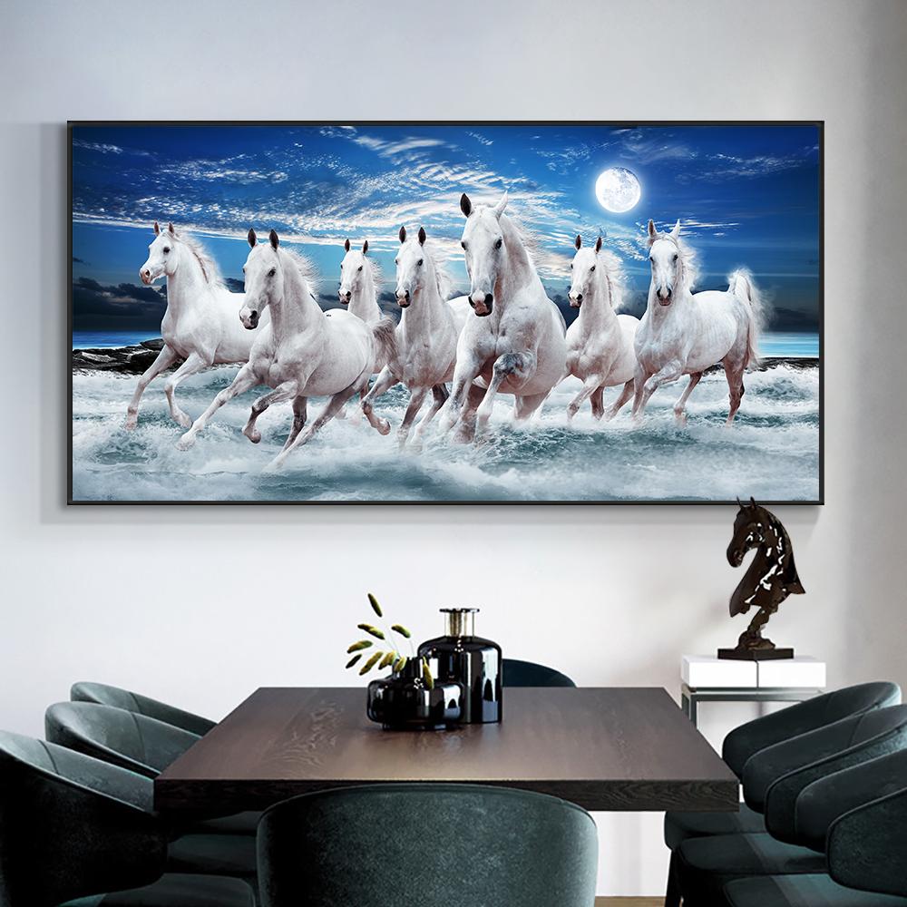 White Galloping Horse Oil Painting Animal Posters and Prints Modern Wall Art Pictures In the Living Room