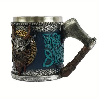 1pc 450ml/15.22oz Viking Beer Cup, European Battle Axe 3D Viking Mark Figures Mark Coffee Cup Gift