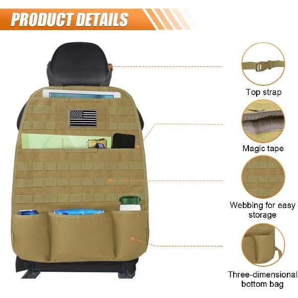 Molle Car Seat Back Organizer, Vehicle Panel Car Seat Back Cover Khaki-1 Pc