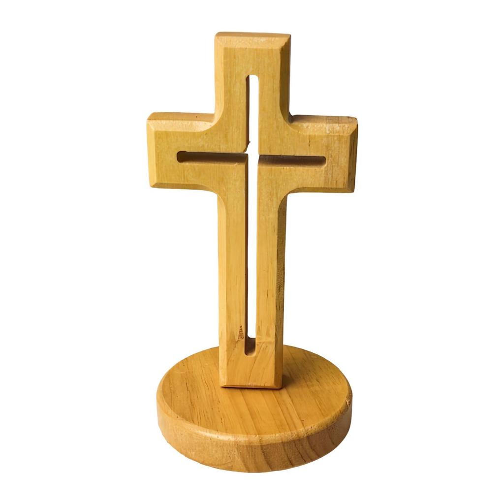 Bords trä stående kors prydnad med stativ Elegant konst Katolsk unik religiös korsdekoration för kontor årsdag skrivbord