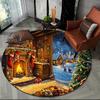 Cartoon Santa Claus Merry Christmas Snowman New Year Round Carpet Rug for Bedroom Living Room Sofa Decoration,Decor Floor Mat