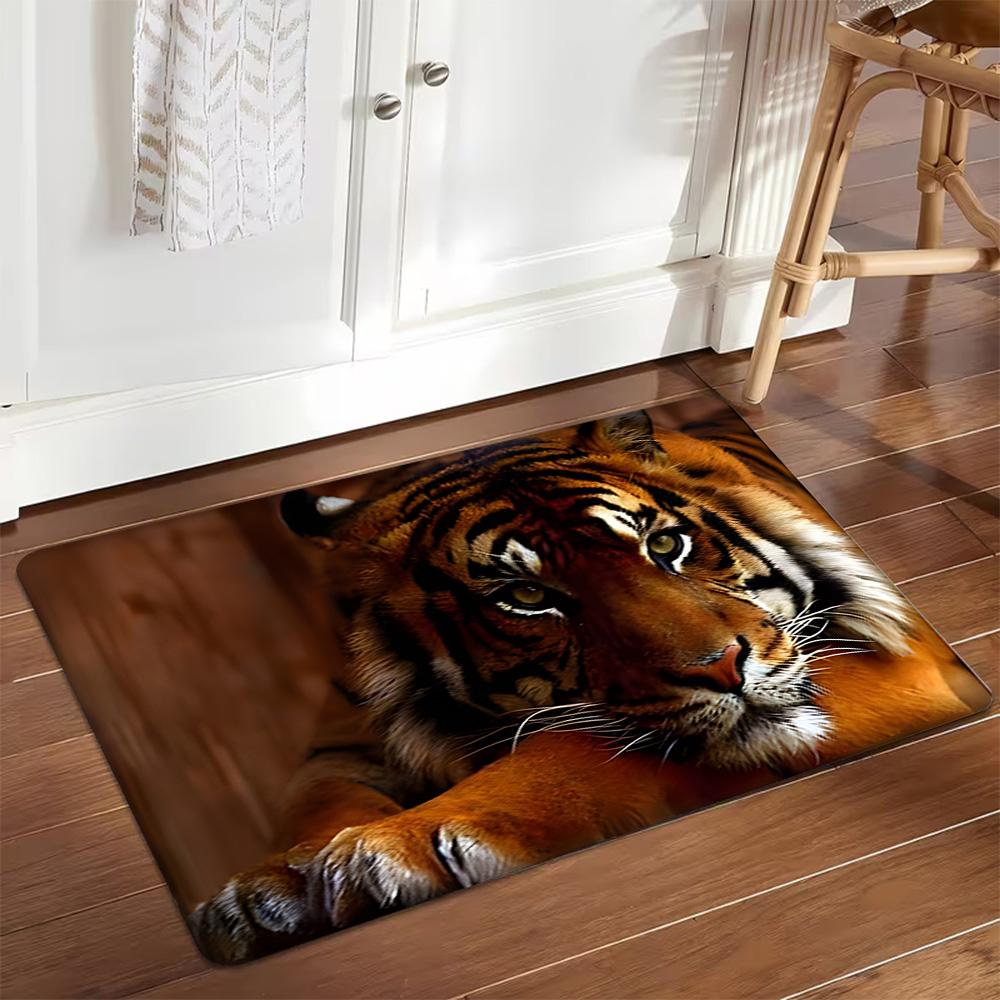 White Tiger Print Rug Decoration,Carpet,Living Room,Bedroom, Non-slip,Square rug