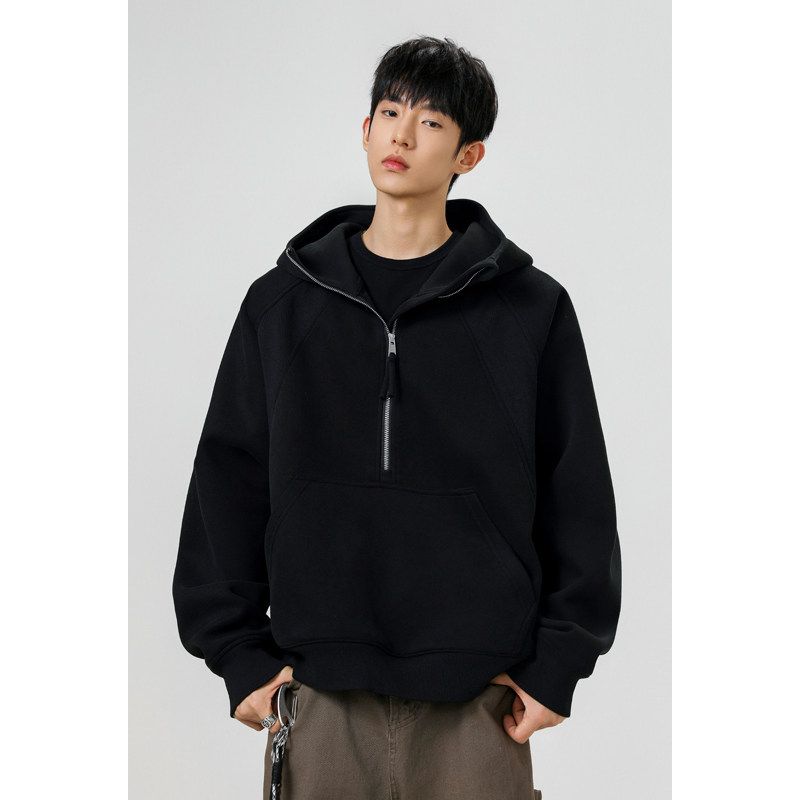 Dongjie No Logo Flus Autumn New Large Size Heavy Cotton 400g Sweatshirt Men s Versatile Top Jacket Black M