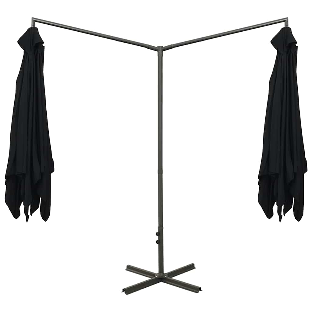 Double Sun Umbrella with Steel Pole 600 x 300 cm Black