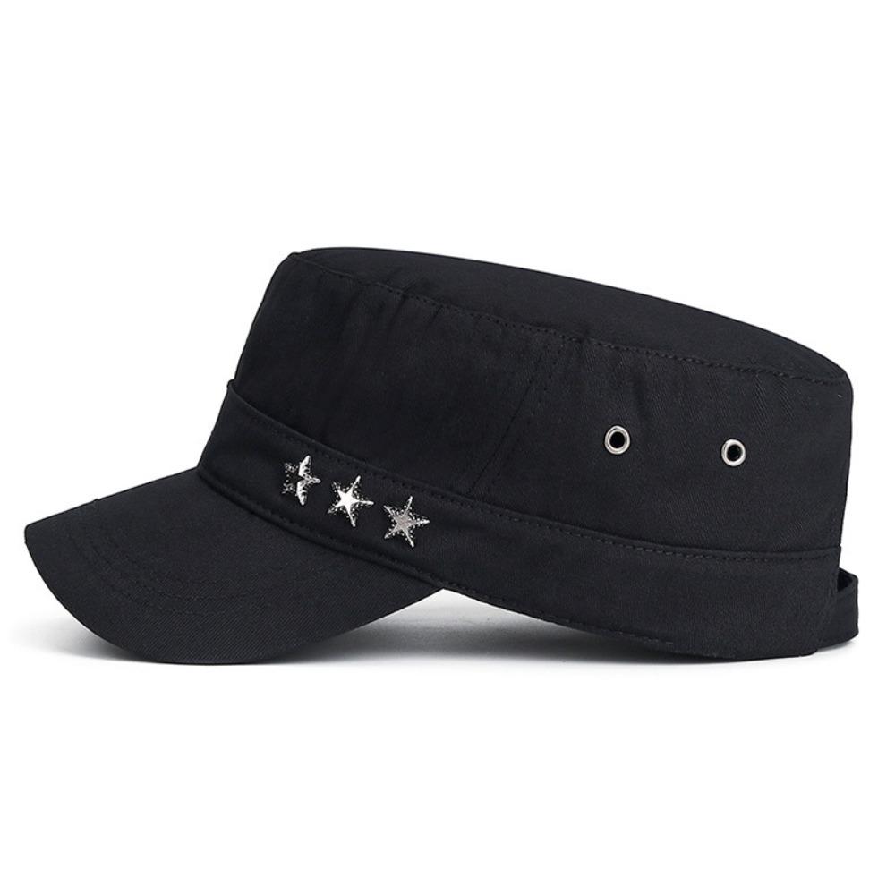 Solid Flat Top Hat Stars Sunshade Hat Breathable Cadet Hat Men Sunscrean