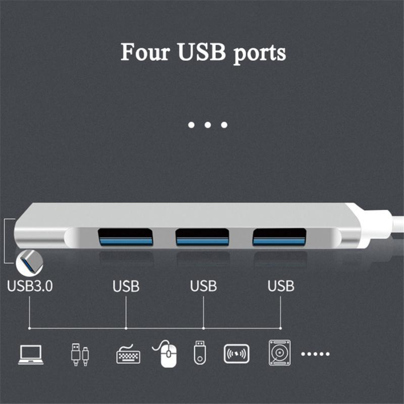 Universal Hub For Computers & Car 4-Port Usb30 Ultra-Mini Aluminum Alloy Gray