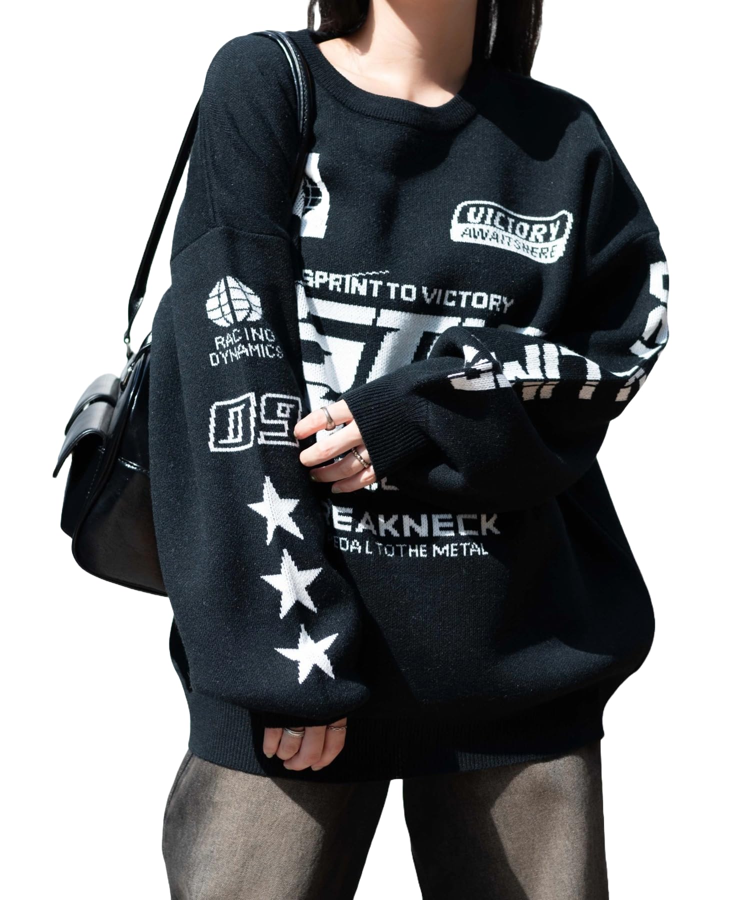 

WEGO Sports Graphic Jacquard Knit Big Perfect for and Size Black Women s Sweater, Pullover, Oversized, Silhouette, Spring, Autumn, Winter, Gift, F, чорний