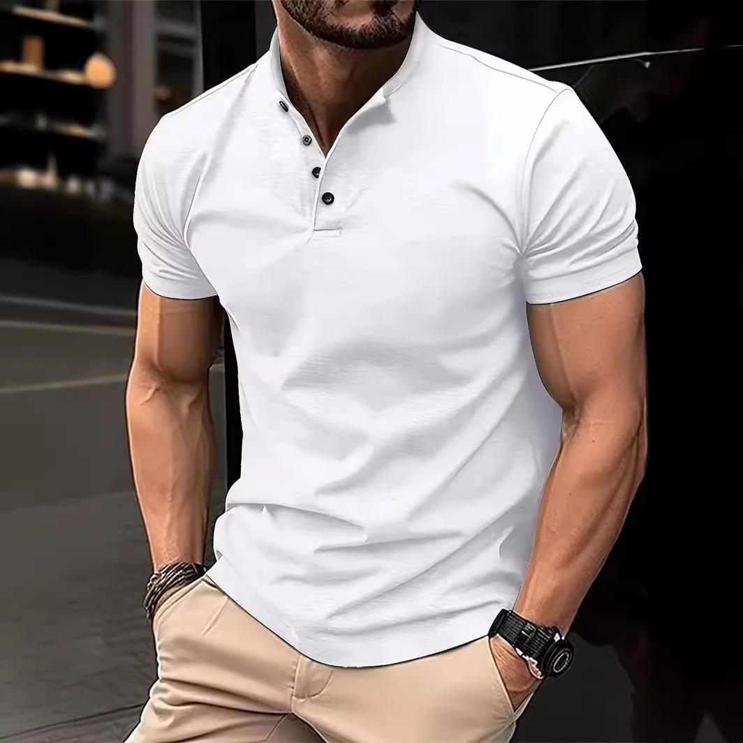 Print Men Summer Short Sleeve Button Polo Shirt Men Slim Fit Golf Polo Shirt Stand Collar Polo Shirt M