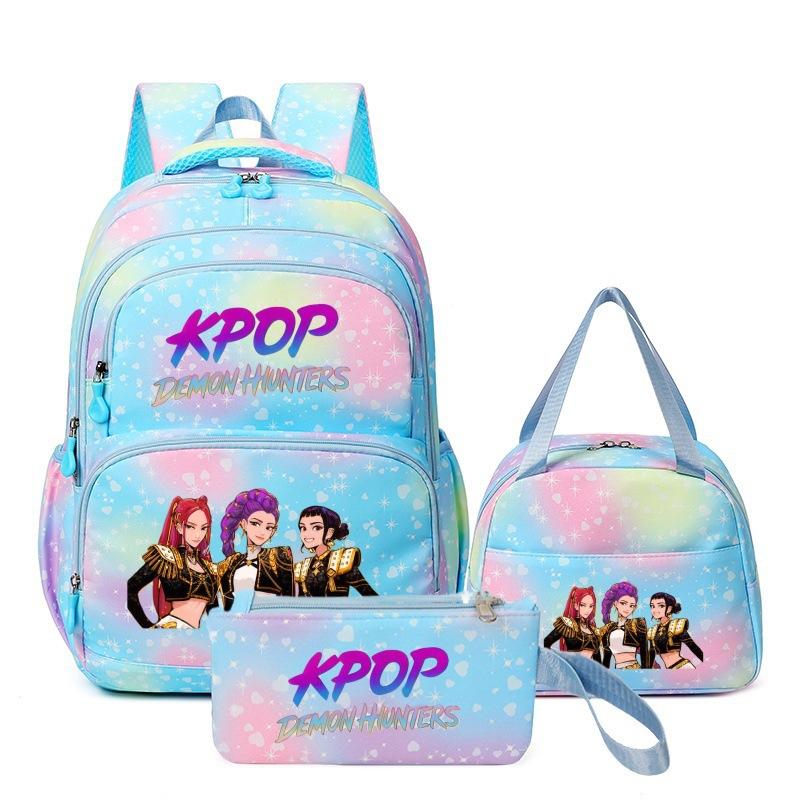 Girls' Group Printed Backpack, Teenage Girl Student Schoolbag, Children'S Large-Capacity Schoolbag Three-Piece Set