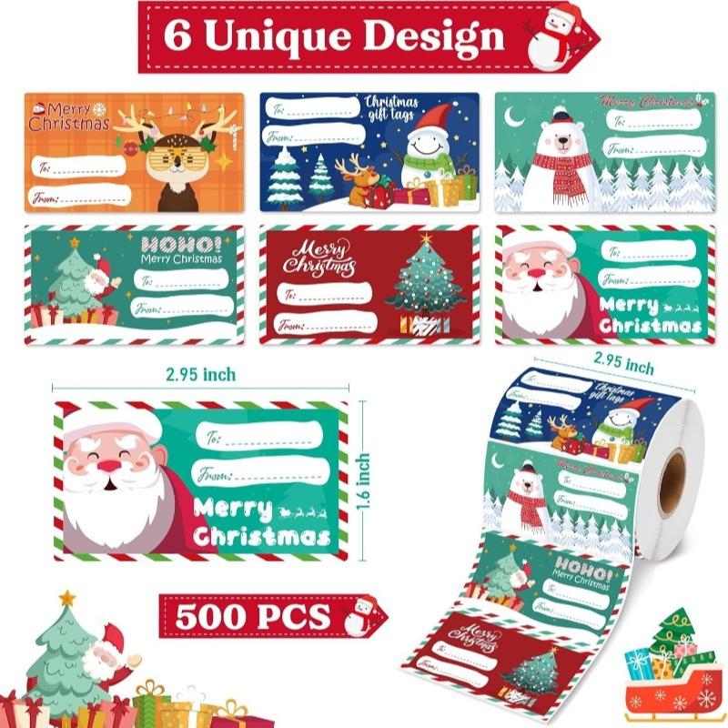 200-500pcs/Roll Christmas Stickers Christmas Decoration for Home 2025 Gift Wrapping Label StickerNavidadNatal New Year Gift 2026
