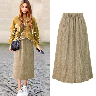 Knitted Skirt for Women Mid-length Autumn and Winter Korean Version Large Size Fat Mm 200 Catties Thick Slim and Versatile High-waist Long Skirt