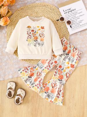 Girls  Outfit  Printed Long Sleeve  Tops And Pants Children' Clothing Sets