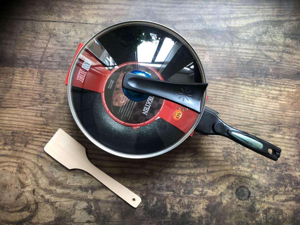 Premium Maifan Stone Non-Stick Wok, Low-Smoke, Flat-Bottom, Universal for Gas & Induction Cooktops, 32CM Stir-Fry Pan.