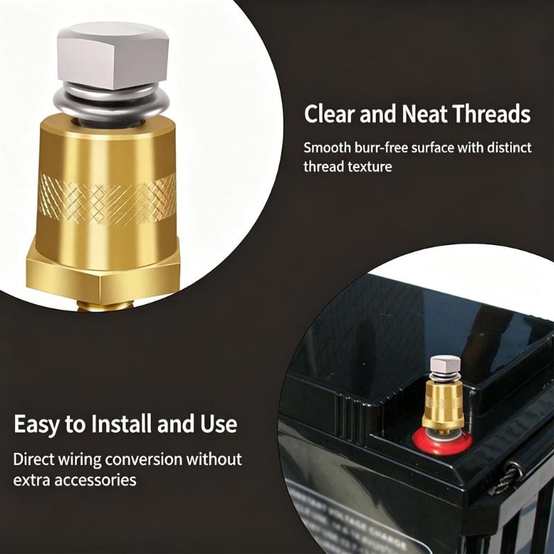 Copper Battery Terminal Set with Threaded Posts, Positive and Negative Pair, Knurled Body and Hardware for Battery Cable Replacement