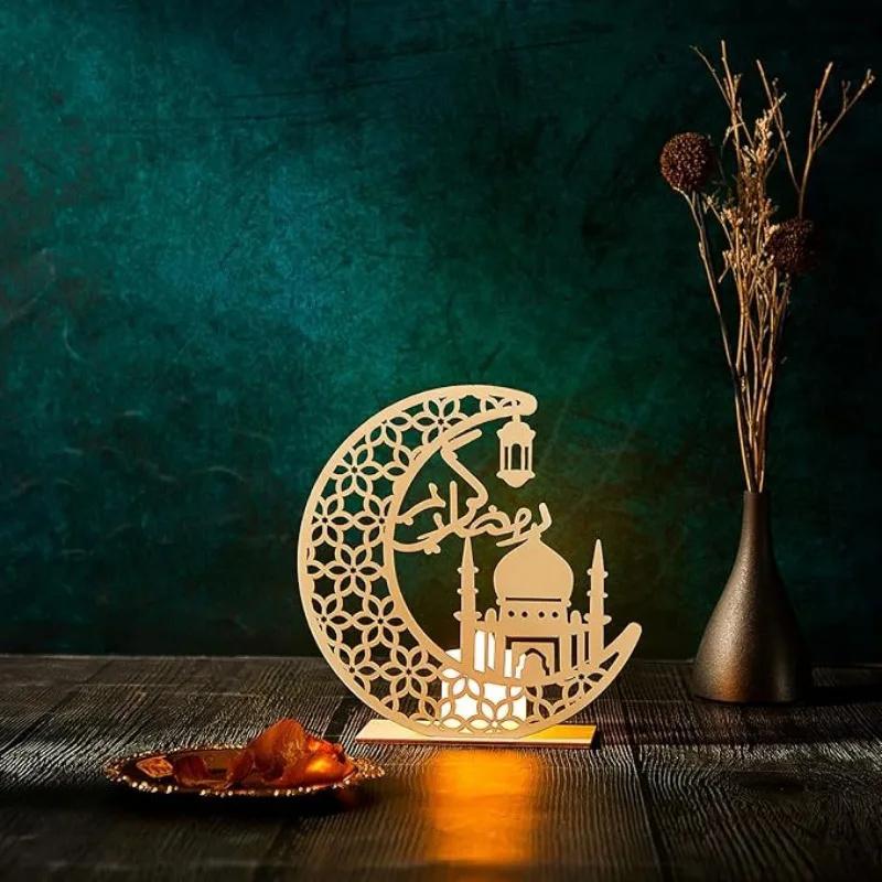 Ramadan Night Lights Star And Moon Wooden Festival Craft Lamps Muslim Eid Party Decoration Candles Atmosphere Lights