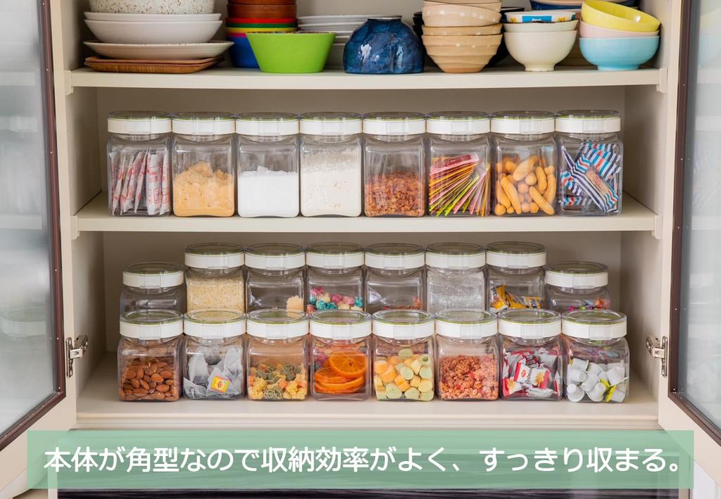 Takeya Chemical Industry TAKEYA Freshlock Square Storage Set of with Opening Containers, 300ml, Green, 4, Spoon, Airtight, One-Touch