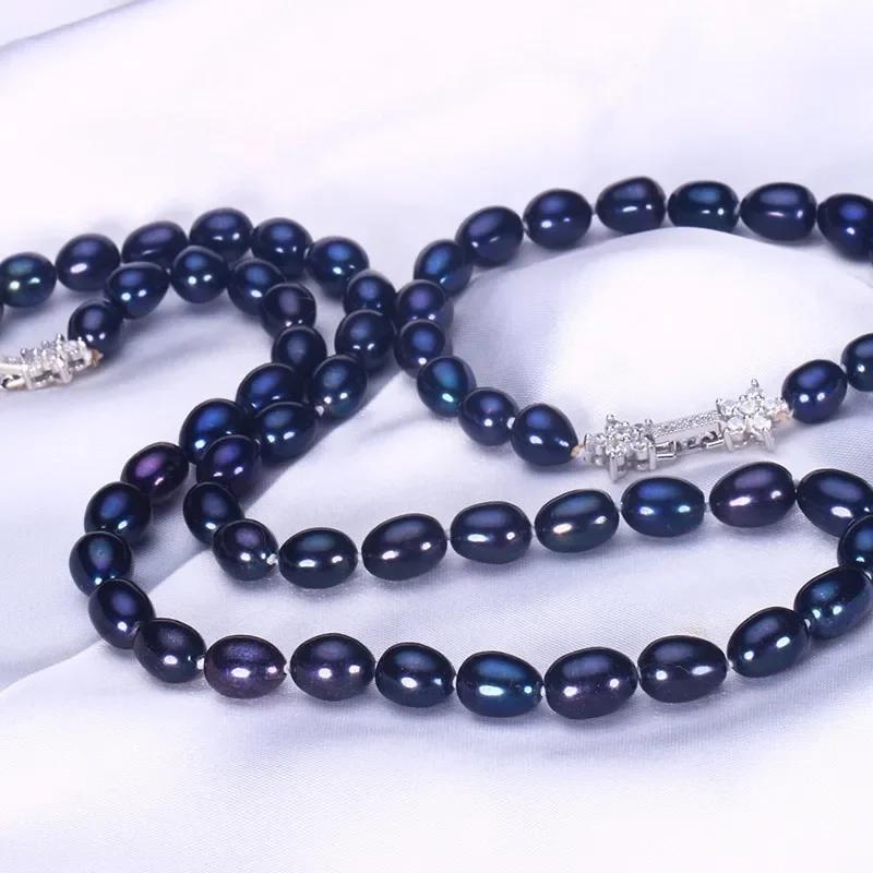 Natural Black Pearl Jewelry Sets For Women,Fashion Jewelry Dangle Earrings&Bracelet&Necklace,Rice Shape 8-9mm Pearl Star Zircon