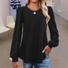women's Hollow Out Textured Puff Long Sleeve Crew Neck T-Shirt Casual Loose Fit Blouse Top
