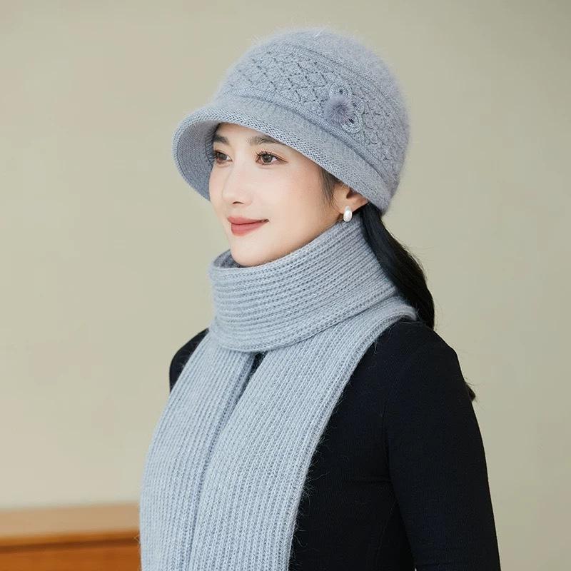 

Шапка Женская Зимняя Флисовая Теплая Шерстяная Шапка Элегантная Шляпа-Котелок из Кроличьего Пуха (separate hat) серый