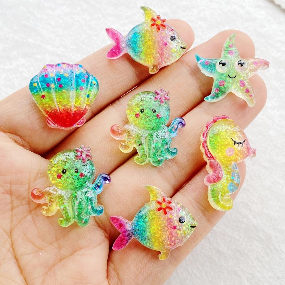 20Pcs Cute Resin Cartoon Shell, Starfish, small fish, seahorse, for Scrapbooking, Wedding Decor & DIY Jewelry Making Accessories