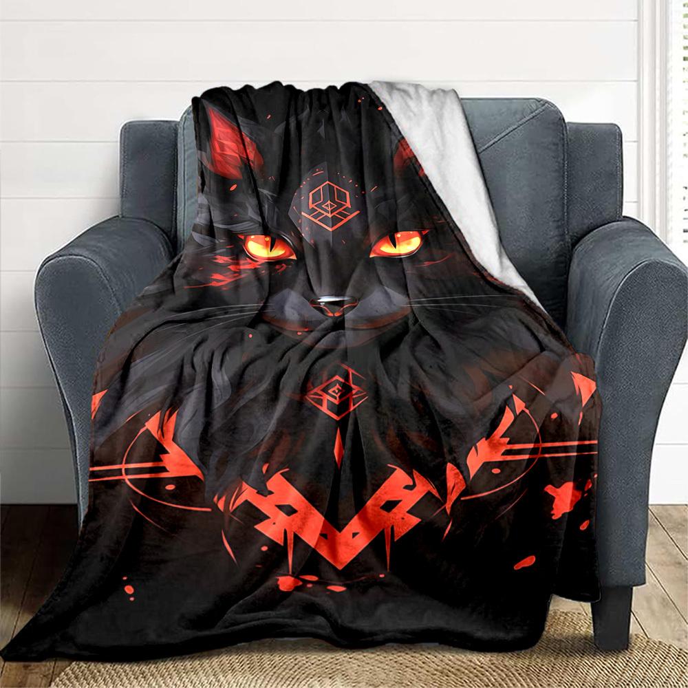 1pc Feline Mystic Blanket, Lightweight Flannel Throw Blanket For Sofa, Bed, Travel, Camping, Living Room, Office, Couch, Chair, And Bed