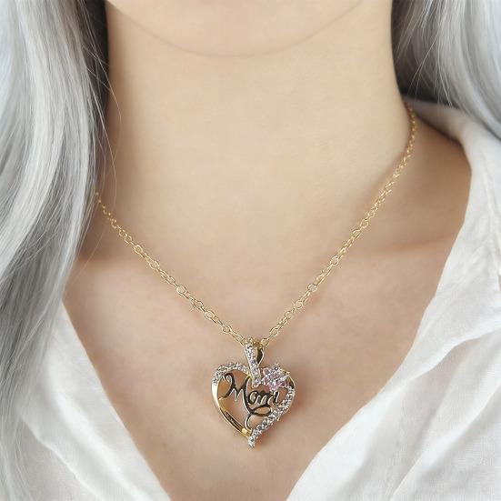 Heart Pendant Rhinestone Love Heart Charm Flower Necklace Mom Necklace Women Necklace Mother's Day Birthday Gift