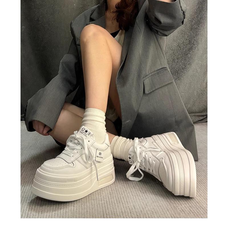 Cowhide Small Women's Shoes New Leather Little White Shoes Casual Inner Height Increase Muffin Small Size Thick Baseplate Shoes Women