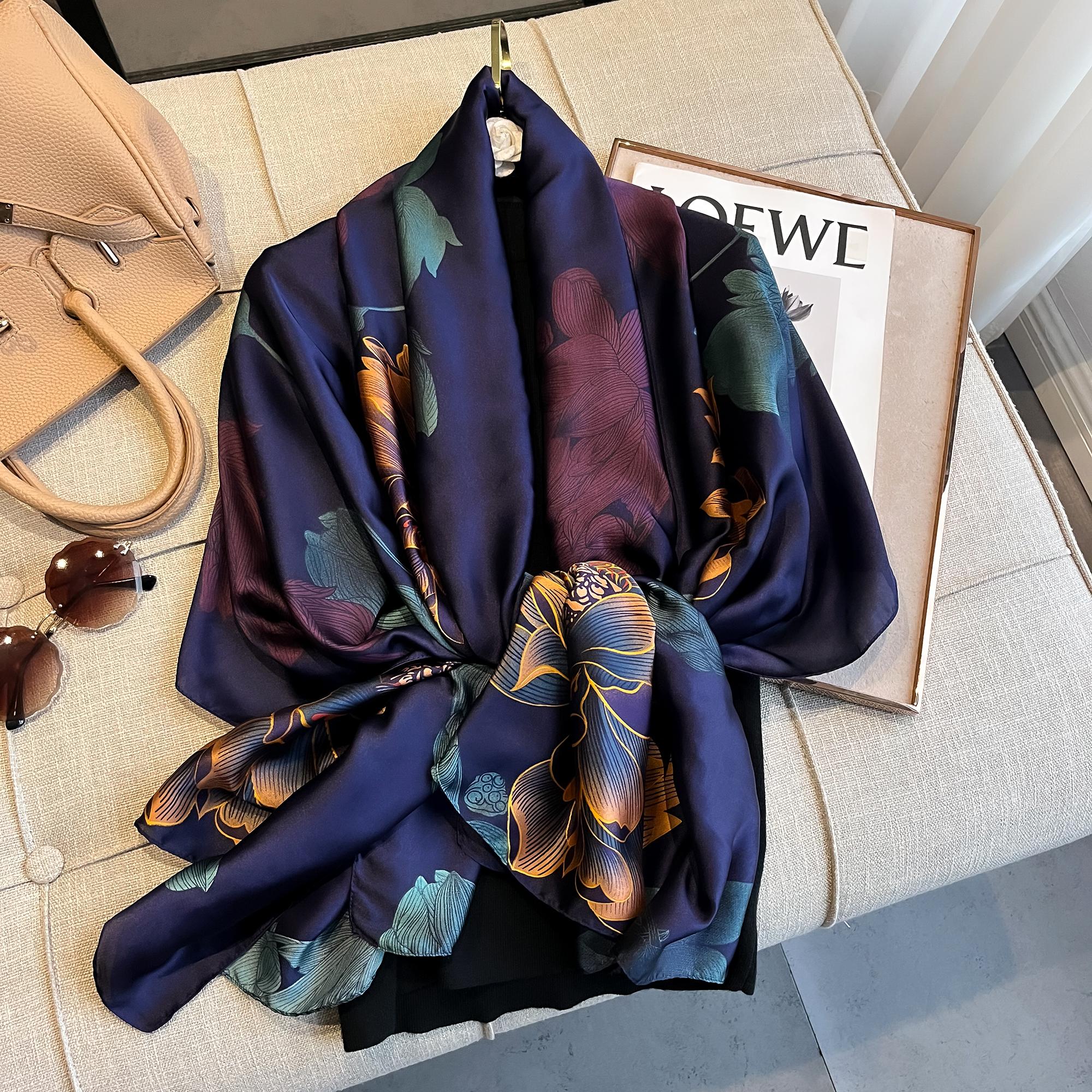 

Женский летний шифоновый шарф с геометрическим принтом, солнцезащитная шаль из шелка, элегантный пляжный цвет