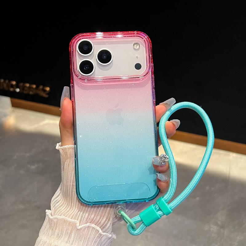 New Luxury Gradient Color Collision Shimmering Powder/Glitter Lanyard Phone Case For iPhone 17 Pro Max Air Bumper Back Cover