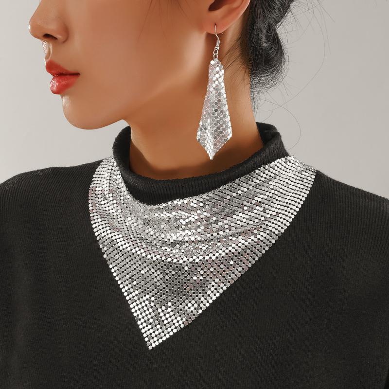 Leopard Sequin Choker & Earring Set Shining Triangle Scarf Indian Style Sexy Sequined Necklace