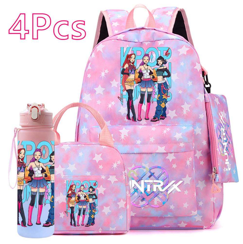 4Pcs/set KPOP Printed Backpack Handbag Pencil Case Withh 750Ml Water Bottler for Teenager Boy Girl Large Capacity Bookbag Schoolbag Drinking Cup