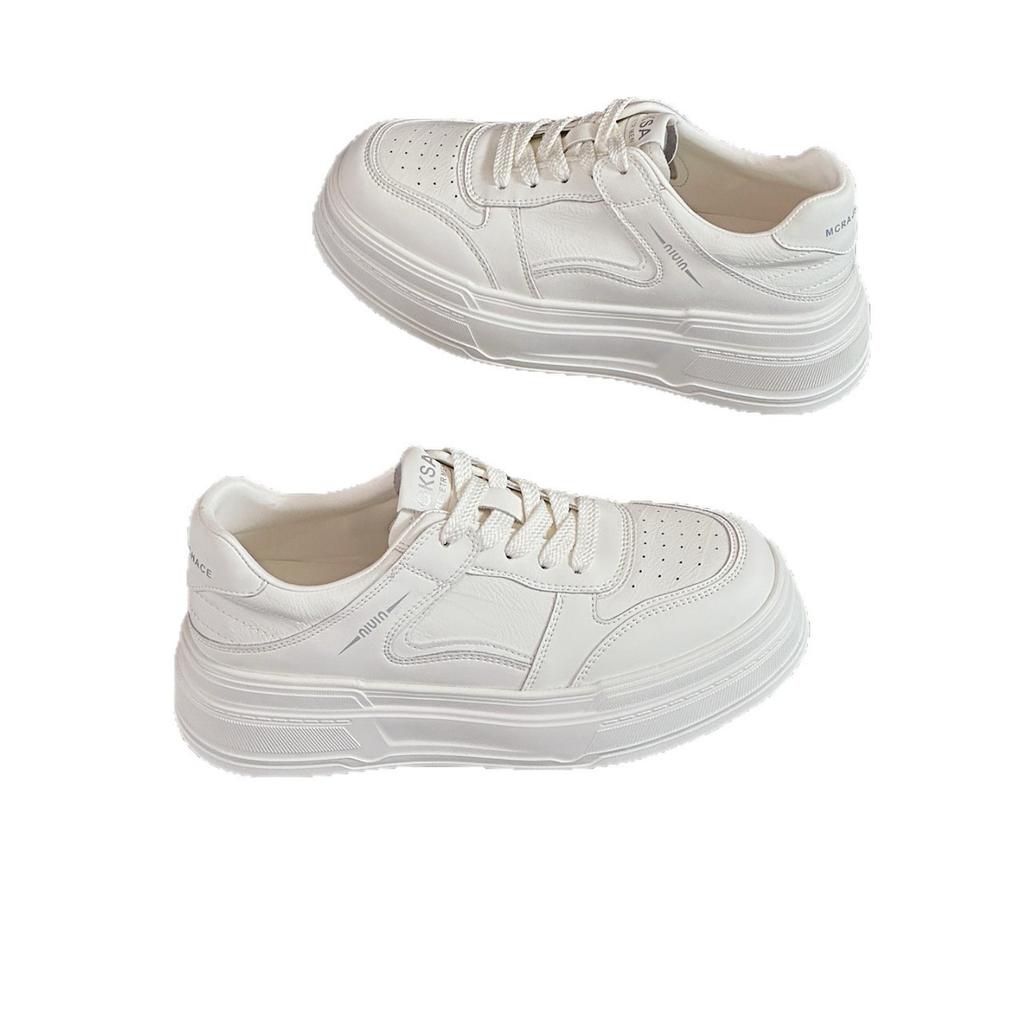 Leather platform white shoes women's 2025 autumn new versatile casual sports board shoes heightening soft-soled bread shoes