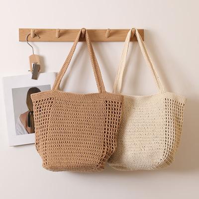 Large Capacity Shoulder Straw Bag Hollow Cotton Thread Woven Bag Vacation Beach Bag Versatile Women's Bag