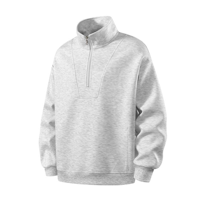 Men's Gray Heather Half Zip Stand Collar Sweatshirt - Oversized Casual Streetwear Pullover Top