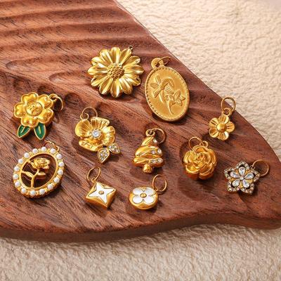 European & American Creative Floral Series Titanium Steel Pendant: Luxurious DIY Necklace & Bracelet Accessory.