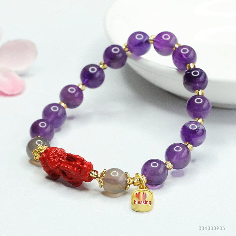 Juan Yu Nine Purple Li Fire Amethyst & Red Sand Pixiu Bracelet