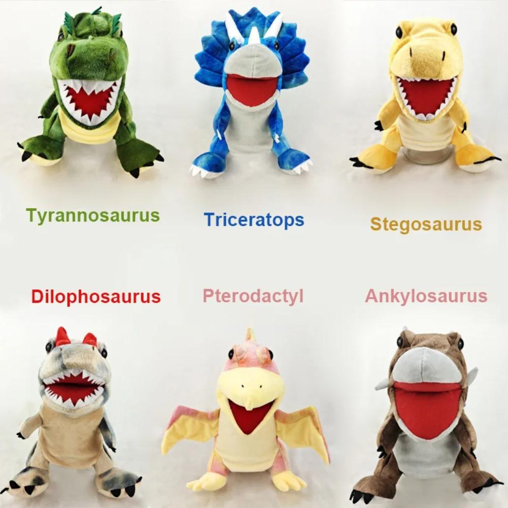 New 11 style Dinosaur Hand Puppet Plush toys Kindergarten performance Hand control glovesTriceratops Tyrannosaurus Dilophosaurus