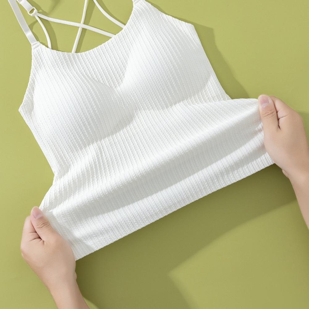 V Neck Tank Top Stripe Knit Halter Crop Tops Women Summer Camis Chest Pad Camisole Fashion Casual Tube Female Sleeveless Cropped Vest