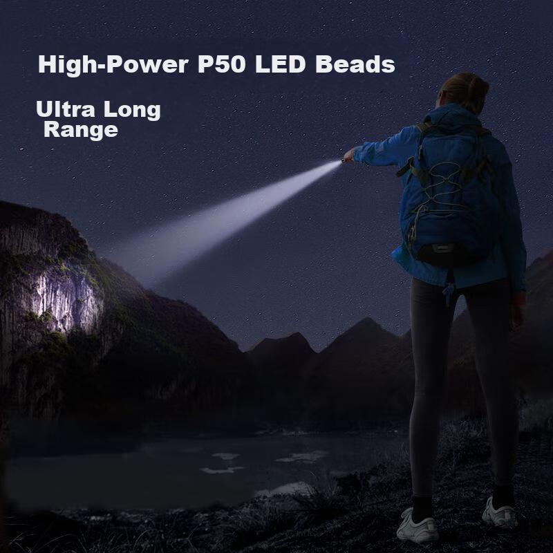 High-Intensity Flashlight with Zoom, Long-Range Ultra-Bright Outdoor Patrol Cycling Searchlight, Rechargeable Home Emergency Light for Power Outages