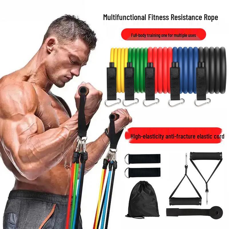 TPE 11-Piece Resistance Bands Set with Markings, Carabiner, Pulley Hook, Multifunctional for Home Fitness