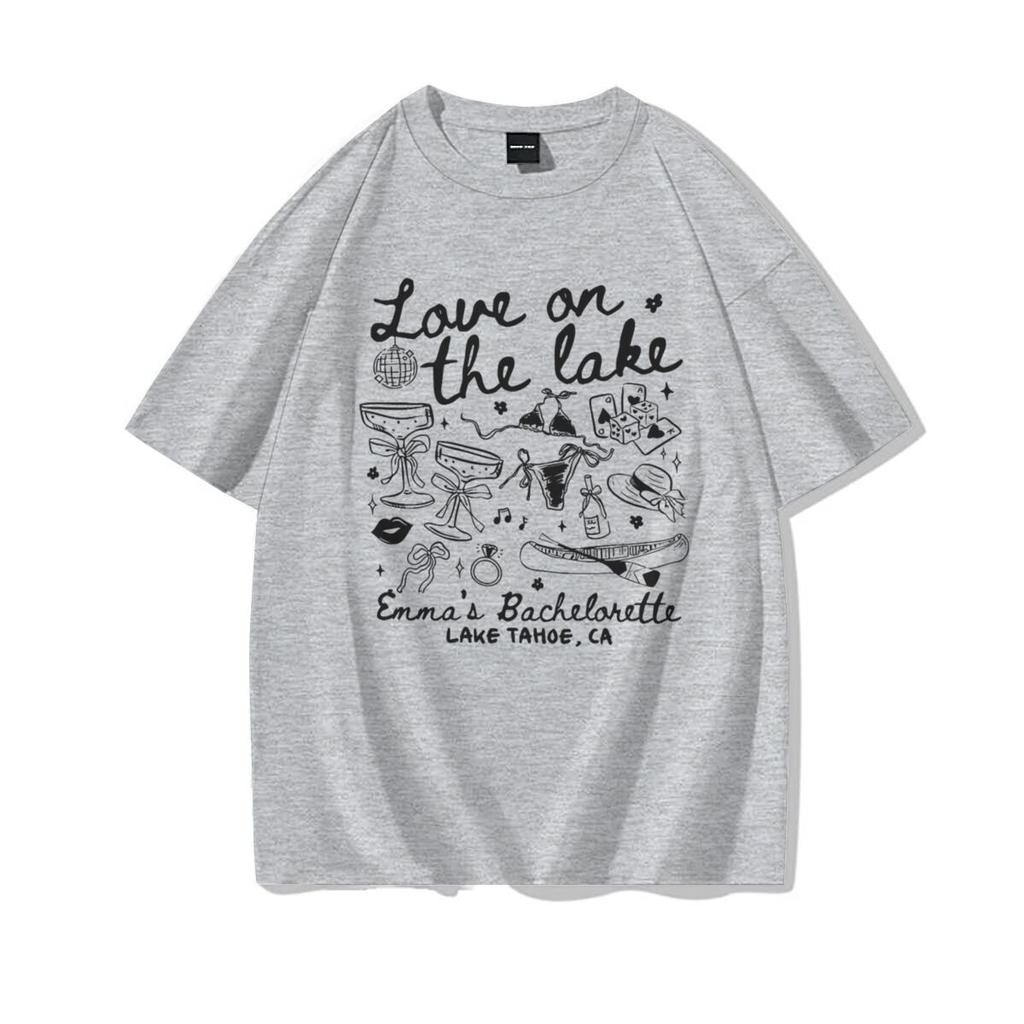 Love On The Lake Unisexs Tshirt Harajuku Graphic Casual Top 100 Cotton Tshirt Girls Retro Vintage Casual Round Neck Tops
