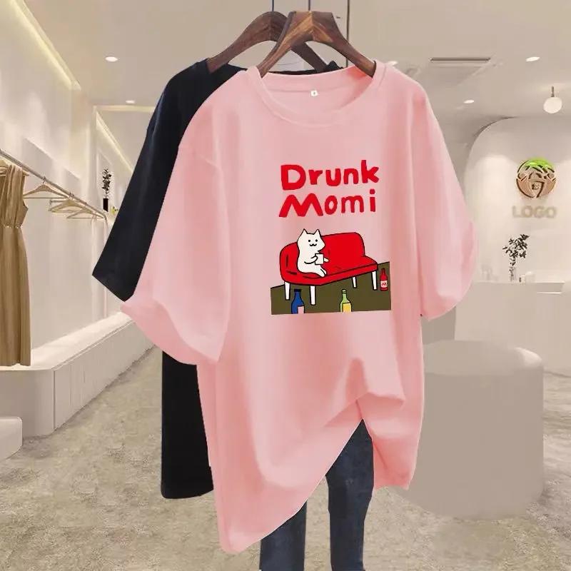 

Womens Clothing Pure Chic Cartoon Print Tshirt Summer Casual Sweet Pullover Lady European Style Y2k 4XL