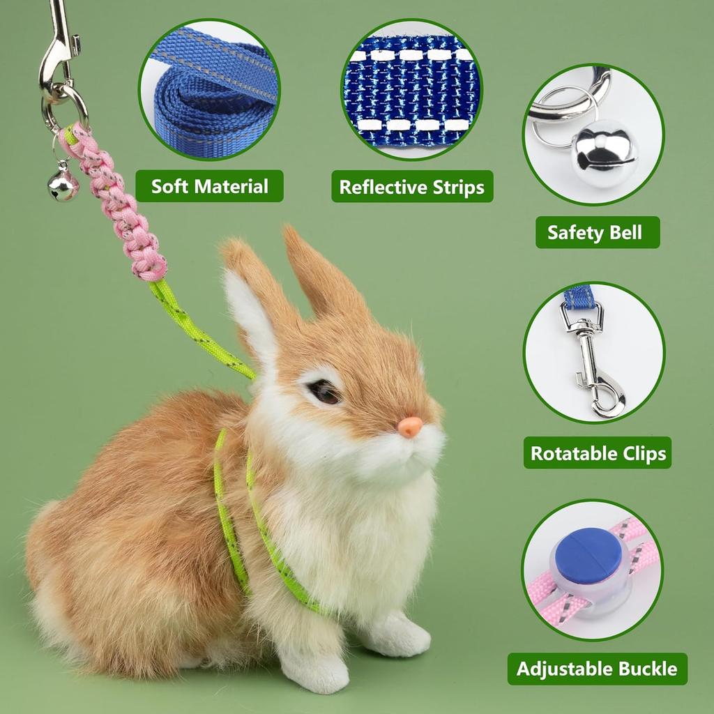 2pcs Figure 8 Harness and Leash with Reflective Strap and Bell for Ferrets, Rabbits, Bearded Dragon, Guinea Pig, Chinchilla and Hamster Small Animal