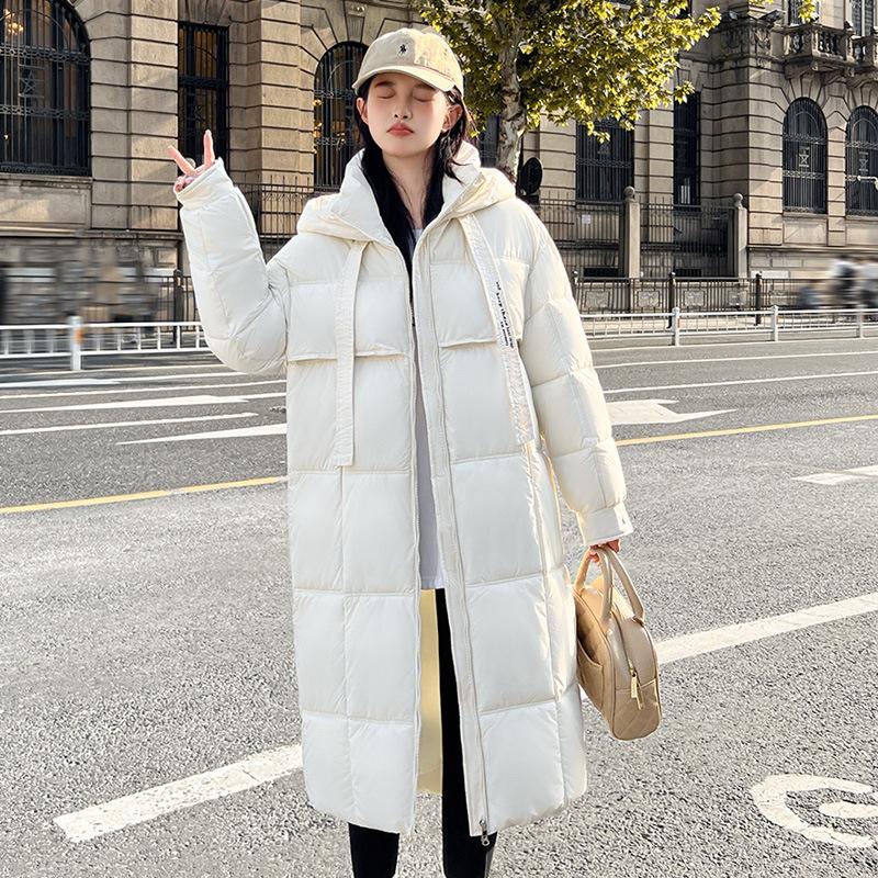 Outdoor must-have Korean version of hooded streamer long down cotton women's winter loose thickened warm jacket jacket