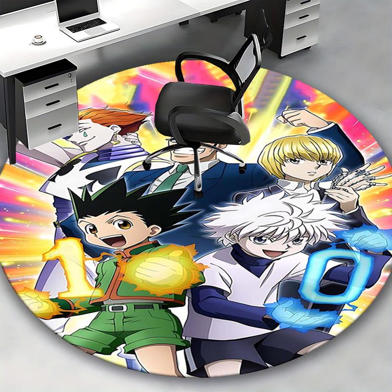 1 Stück Hunter x Hunter 10. Jubiläumsausgabe Runder Teppich - Anime Cartoon Design, Bürostuhlmatte, Rutschfester Teppich für Heimdekoration, Wohnzimmer