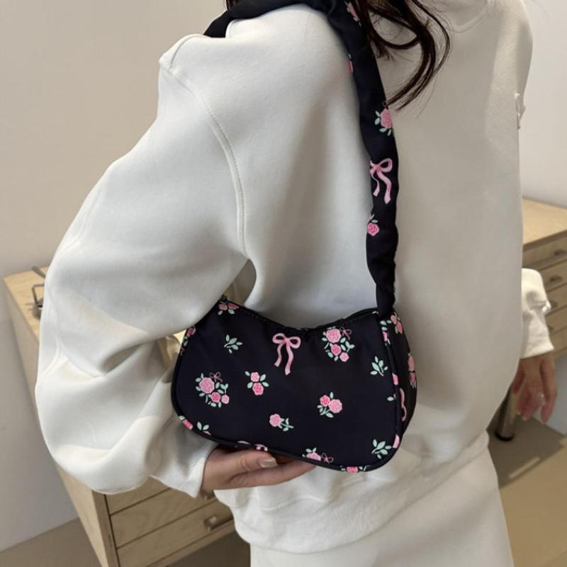 1Pcs Cute Flower Bow Print Canvas Shoulder Bags New Korean Girl Handbags Outdoor Travel Women Keys Phone Messenger Bag